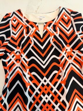 Studio One Orange, Black & White Geometric Short Sleeve Tunic